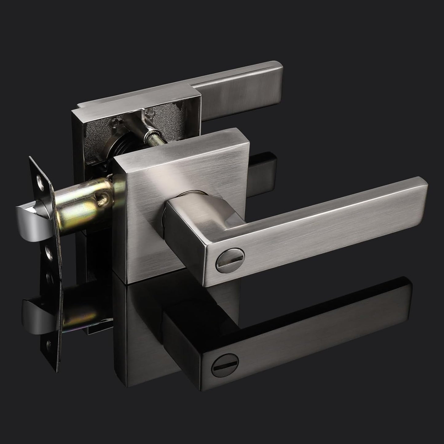Probrico Interior Brushed Nickel Door Handle, Heavy Duty, Flat Square Privacy Door Handles, Keyless Door Levers Lockset for Bedroom and Bathroom (10 Pack, Modern)