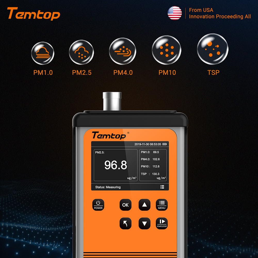 Temtop PMD351 Professional Aerosol Mass Monitor - Handheld PM1.0, PM2.5, PM10 & TSP Monitor with RS-485 for Industrial Hygiene and Environmental Compliance