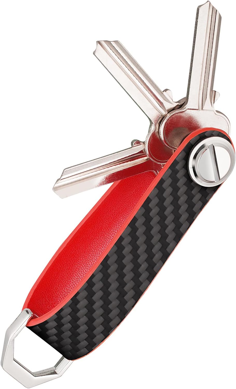 T-carbon Key Organizer, Carbon Fiber Leather Compact Key Holder, Silent Keychain, Expandable Key Case Holds Up to 8 Keys