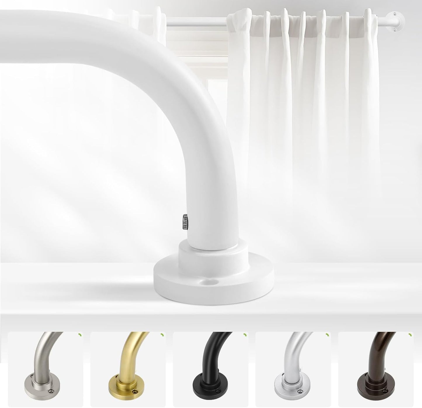 White Wrap Around Curtain Rods 48 to 90 Inch:Blackout Heavy duty Adjustable Window Curtain Rod for Bedroom,Industrial Darkening Curved French Metal Single Drapery Rods Easy Install,Pure White