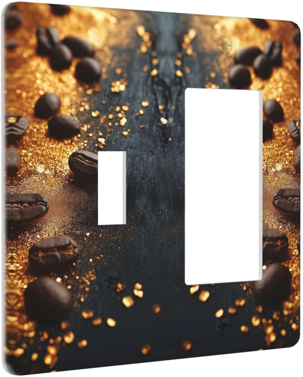 Decorative Outlet Covers Black Wood Board Gold Dust Coffee Beans 2 Gang 1 Gang Wall Plate Cover Single Toggle Rocker Combo Light Switch Cover Plate Face Plate