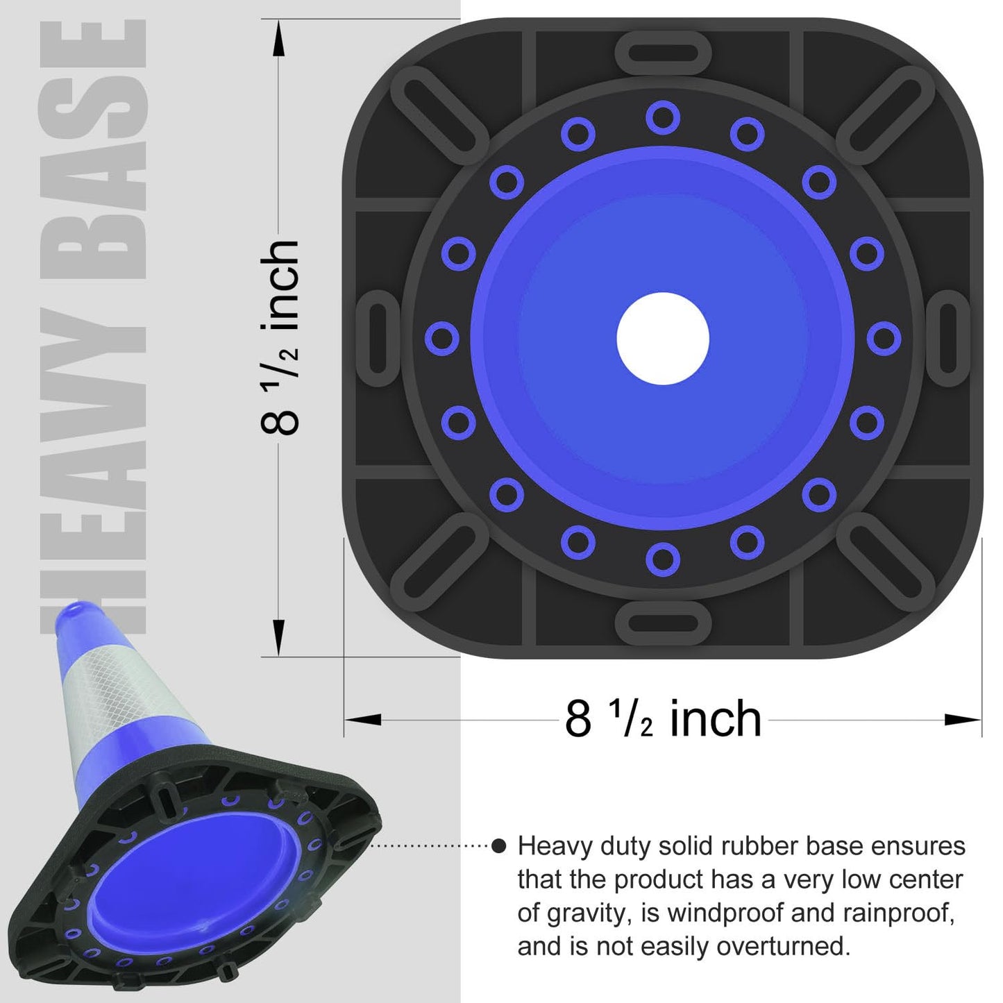 6 Pack 12" Inch Blue PVC Traffic Cones with Heavy-Duty Base, High-Visibility All-Weather Safety Cones for Road Construction, Parking Lot, and Garage Use (6, Blue, 12" Small)