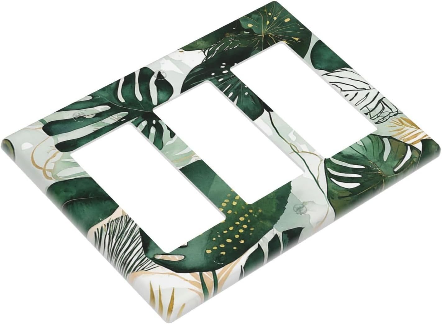 Light Switch Covers Boho Tropical Leaves 3 Gang Rocker Electrical GFCI Decorative Triple Outlet Wall Plate Cover Switchplate for Bedroom Bathroom Decor