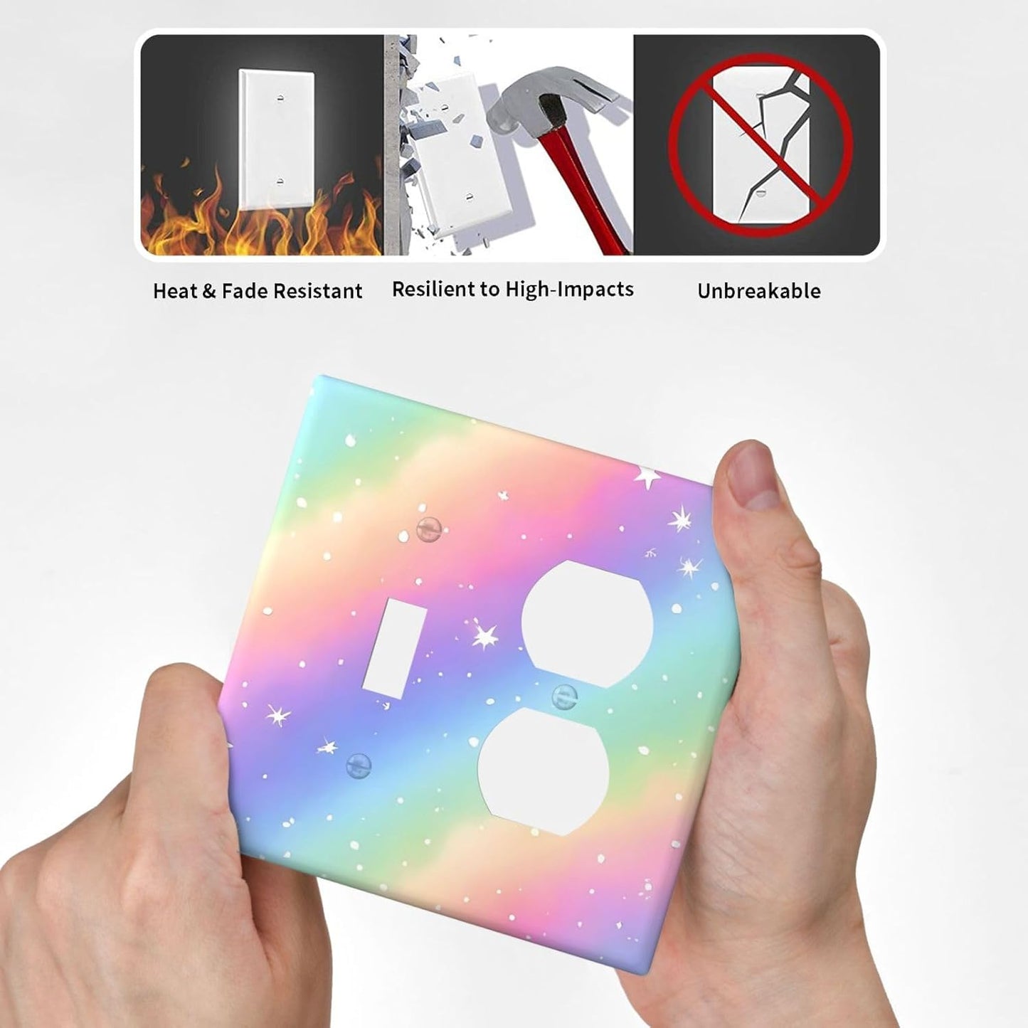 Decorative Outlet Covers Pink Blue Purple Iridescent Rainbow 2 Gang Light Switch Cover Plate Single Toggle Duplex Wall Plates for Electrical Outlets Switch Plate Covers for Bedroom Decor