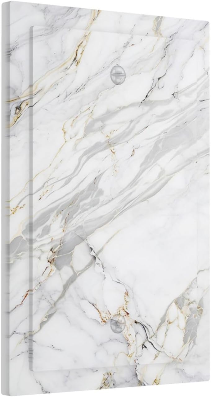 Light Switch Cover Plate Gray Gold Marble Abstract Modern Luxury 1 Gang No Device Blank Wall Plate Electrical Outlet Cover Decorative Switch Plate Covers for Bedroom Home Decor