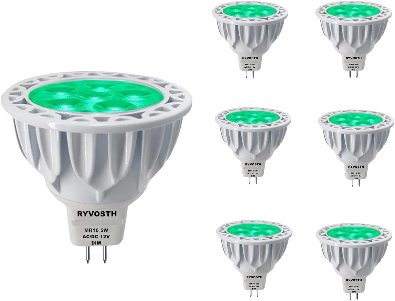 6-Pack MR16 Green Led Bulbs 5W Replace 35W 50W Halogen Equivalent,12V Low Voltage MR16 GU5.3 Green Color Bulb Spotlights for Outdoor Landscape Flood Track Lighting, Dimmable,45 Deg