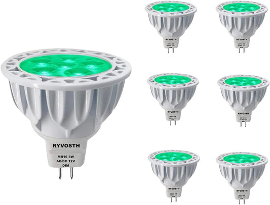 6-Pack MR16 Green Led Bulbs 5W Replace 35W 50W Halogen Equivalent,12V Low Voltage MR16 GU5.3 Green Color Bulb Spotlights for Outdoor Landscape Flood Track Lighting, Dimmable,45 Deg
