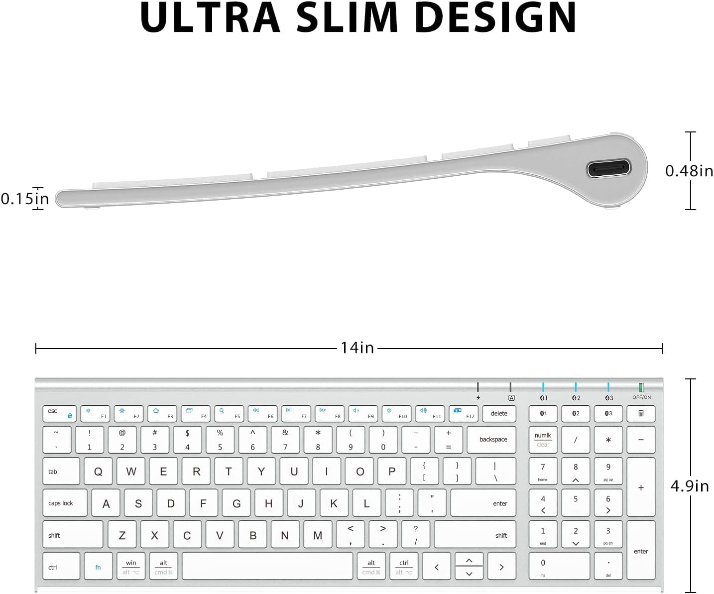 iClever BK10 Bluetooth Keyboard, Universal Bluetooth 5.1 Wireless Keyboard with Number Pad, Ergonomic Design, Multi-Device Compatibility, Stable Connection for Mac, iPad, iPhone, Android, Windows