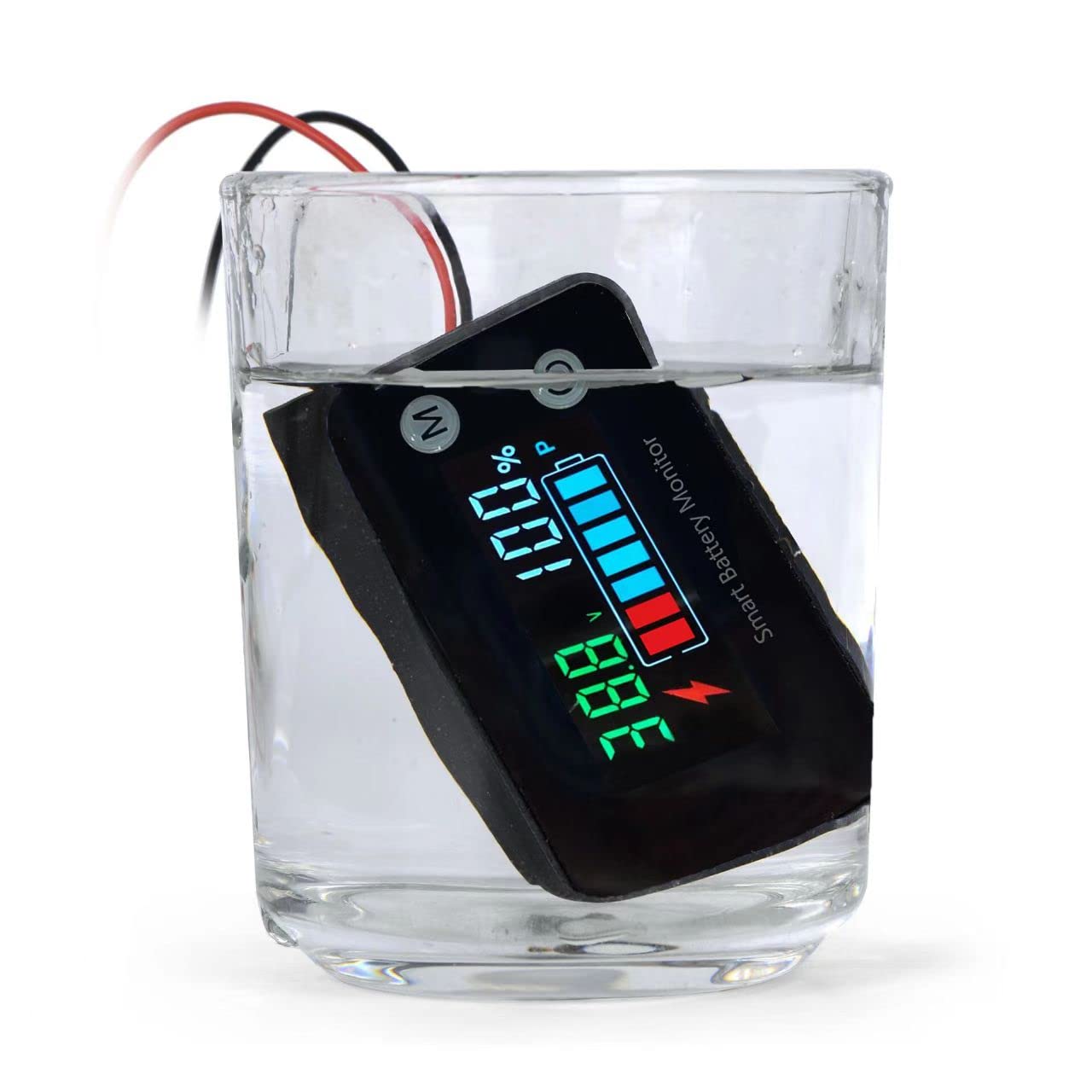 IPX7 Waterproof Battery Monitor12v 24v 36v 48v 60v 72v,Car Motorcycle Golf cart Battery Meter Digital Capacity Remaining Capacity Percentage Tester with Buzzer Alarm and Temperature