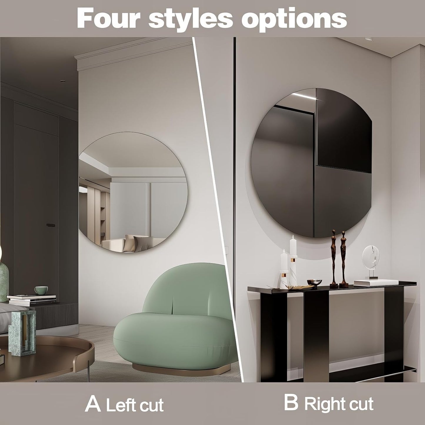 Half Moon Bathroom Mirror 40", Modern Frameless Wall Mirror, Hanging Decorative Vanity Mirror, Minimalist Explosion Proof Semi Circle Mirror for Living Room Bedroom Entryway, Down Cut