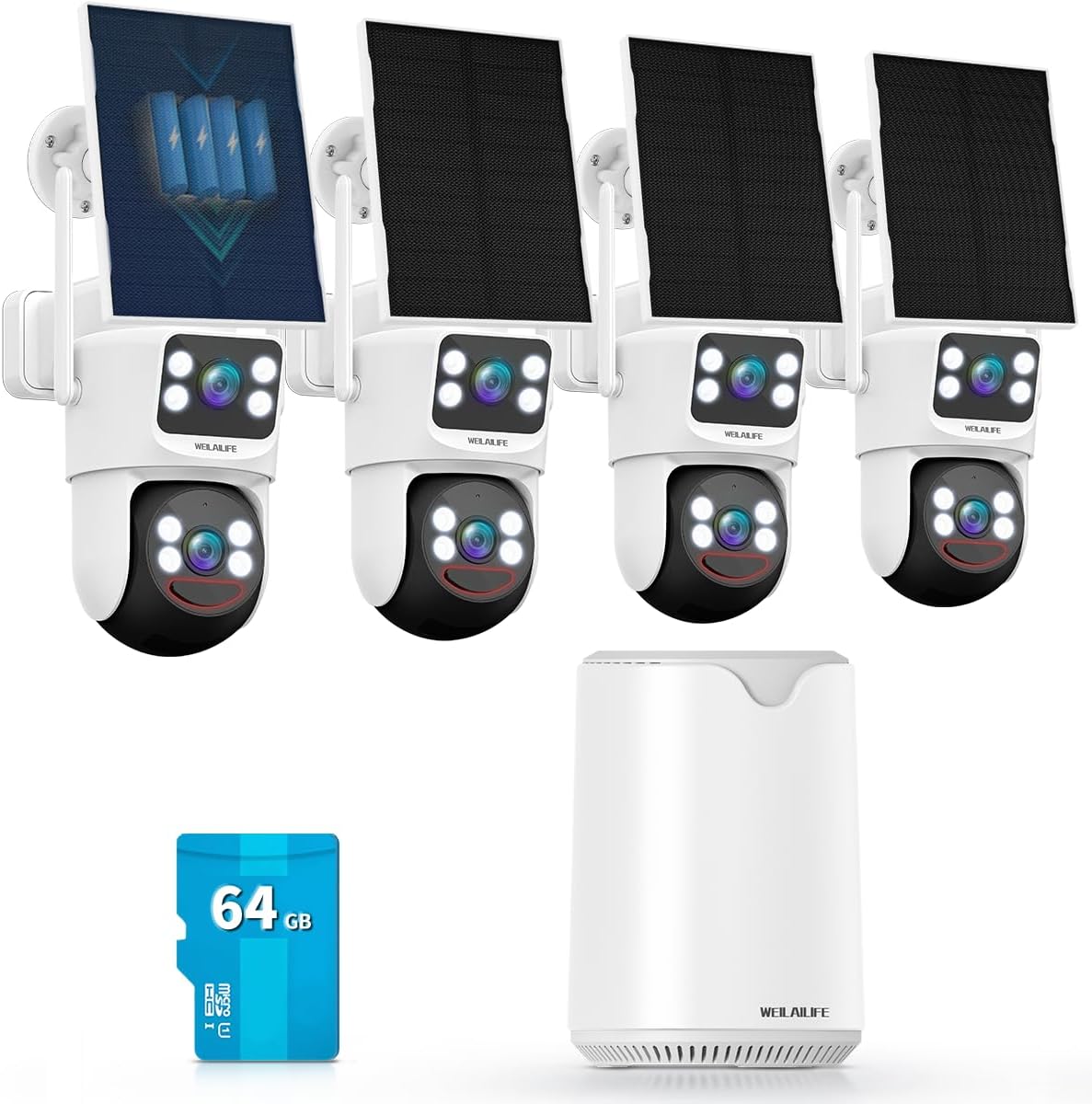 WEILAILIFE 【Auto Tracking & 2-Way Audio】 Security Cameras Wireless Outdoor, WiFi Home Video Surveillance Systems, Solar Powered PTZ Security Camera System DVR Kits