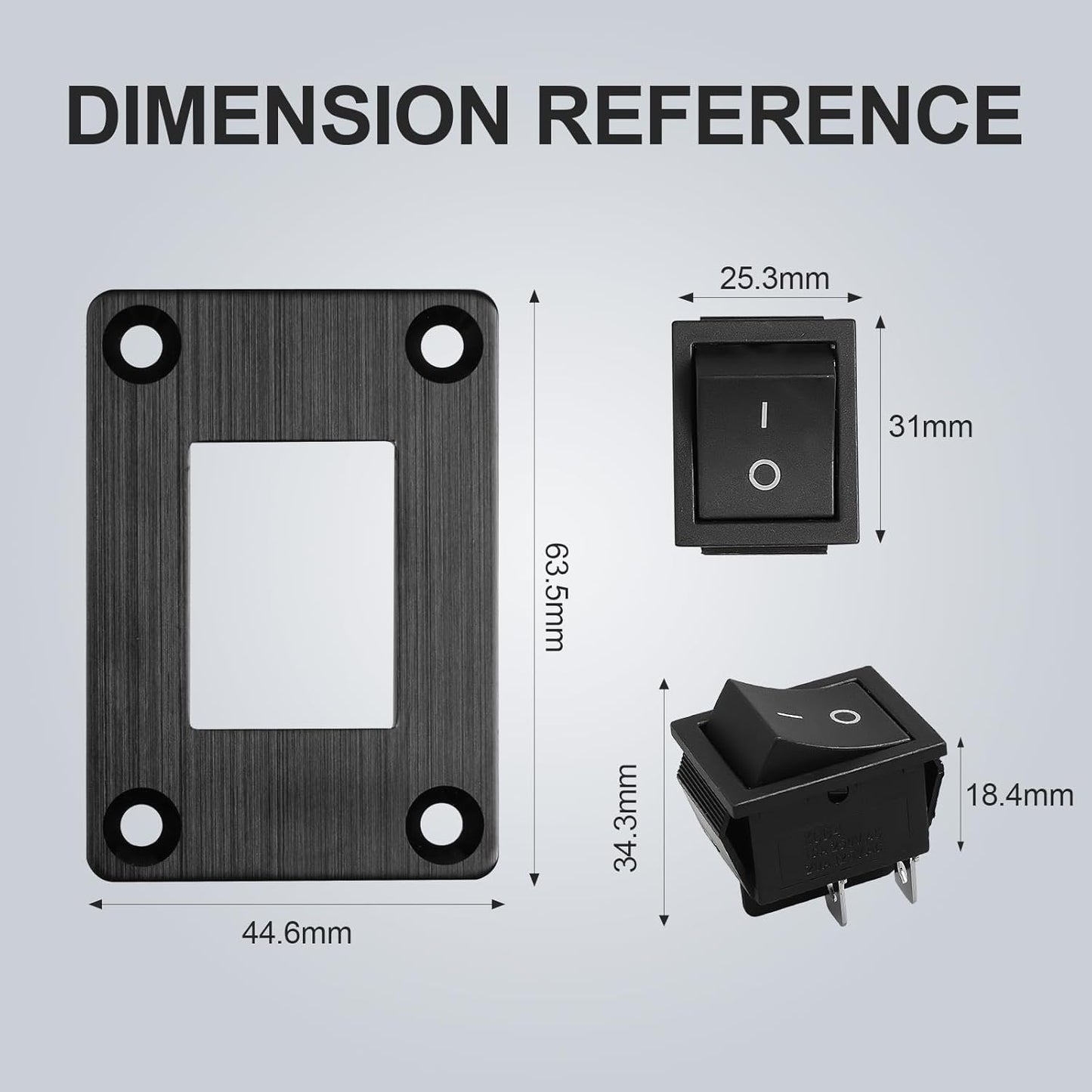 1Pcs Black KCD4 Boat Rocker Switch 2-Position 4-Pin DPST Panel Switch 16A 250VAC 20A 125VAC, with 6pcs FDFD2-250 Blue Terminals, CE
