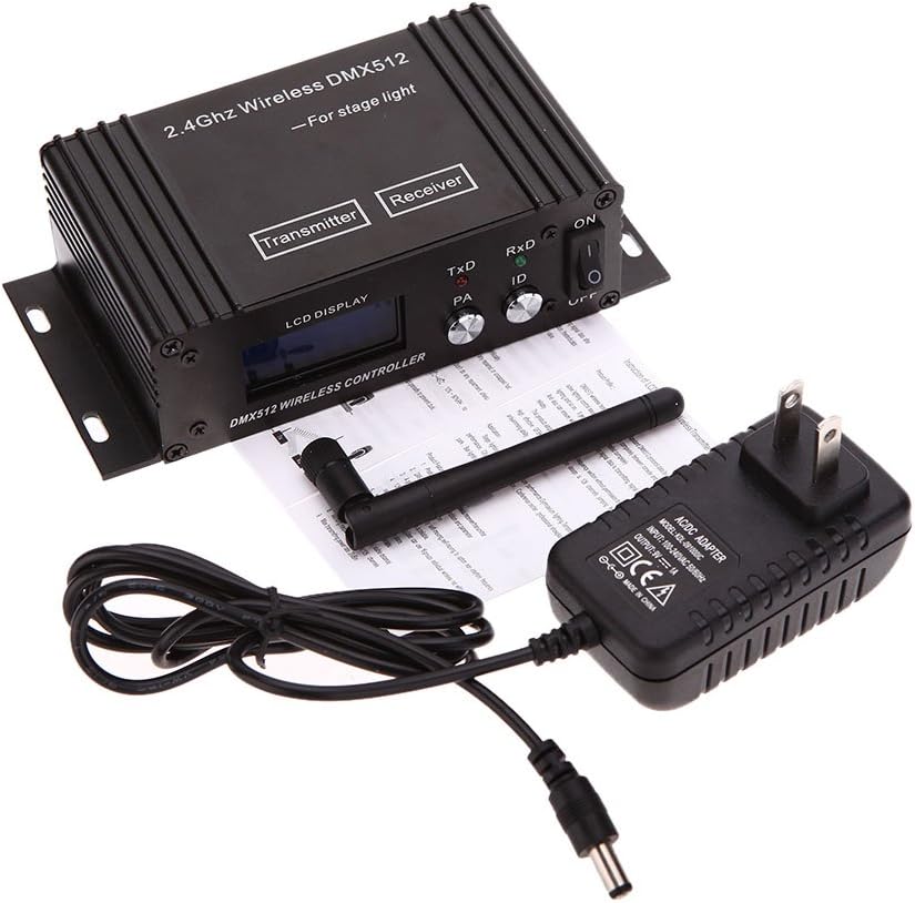 DMX512 Controller 2.4G Wireless Controller Transmitter Receiver LCD Display Power Adjustable Lighting Repeater Controller 16 Groups ID Coding for Party DJ Show Club Stage Disco Stage Light