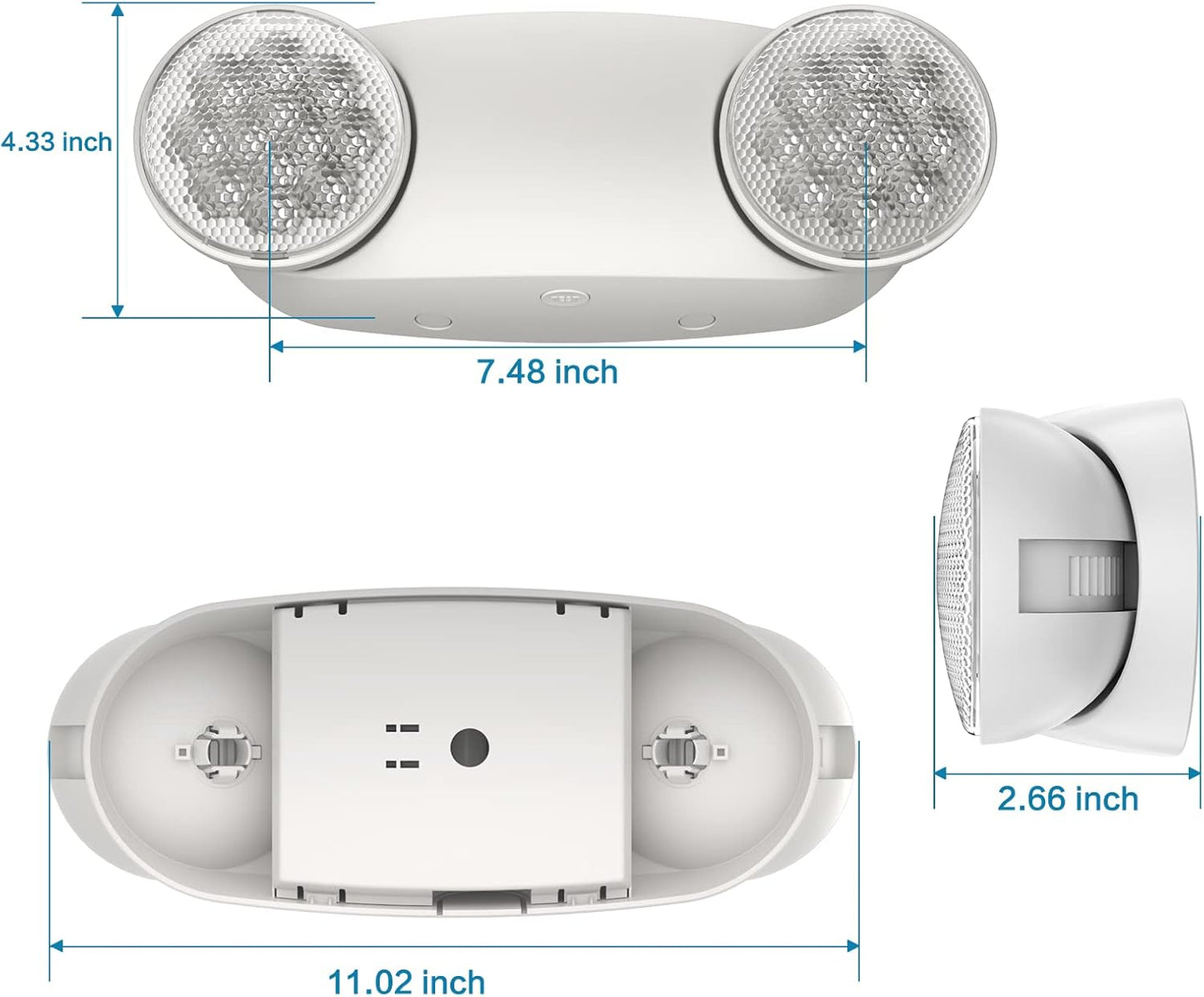 SPECTSUN 12 Pack LED Emergency Lighting Fixture with Battery Backup and Bug Eye Heads-US Standard Emergency Light Combo-Compact Design–Thermoplastic Housing for Indoor Outdoor