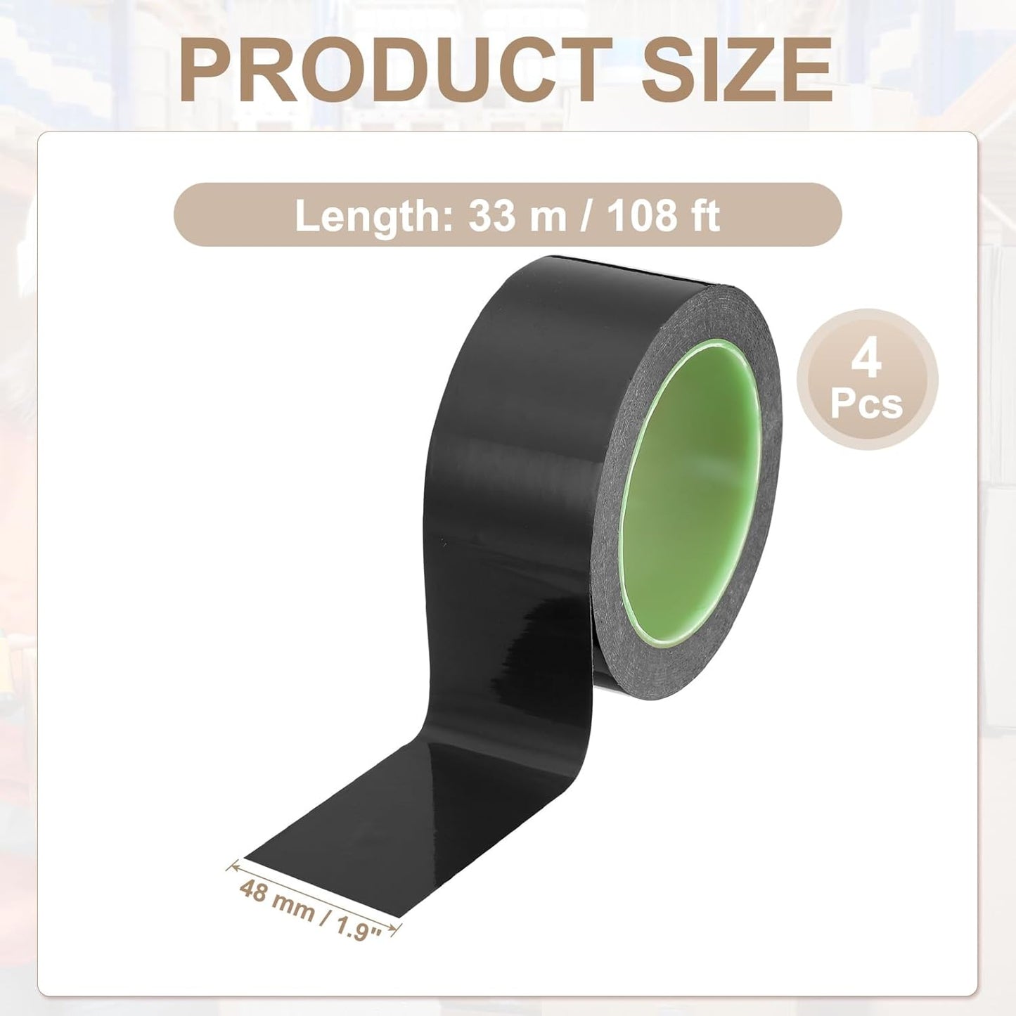 PATIKIL Floor Marking Tape 2 Inch x 110 Ft, 4 Pcs Self-Adhesive Warning Safety Tape Caution Stripe for Walls Floors Pipes Equipment Outdoor, Black