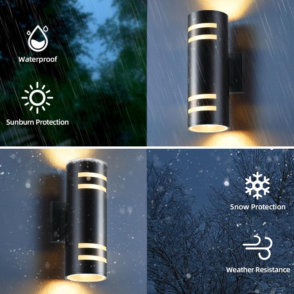 SHIMR Modern RGBCW Outdoor Wall Lights 2 Pack, Color Changing Outdoor Sconce Lights with APP Control, Black Cylinder Exterior Lighting Fixtures Aluminum Up Down Outside Lights for House [ETL Listed]