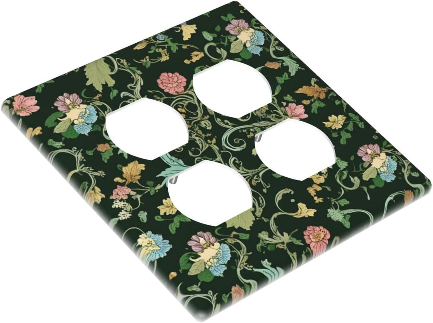 Decorative Outlet Covers Vintage Green Leaf Plant Rustic Pink Flower 2 Gang Wall Plate Cover Double Duplex Receptacle Two Switch Light Switch Cover Plate Jumbo Dual Faceplate