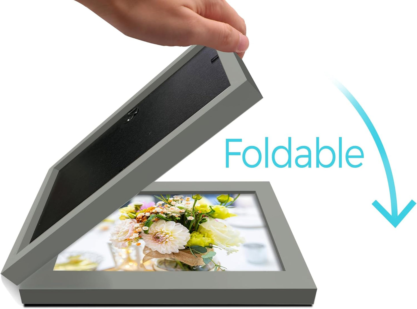 Double 4x6 Horizontal Combo, Grey Wood Picture Frame, 3.5x5.5 Opening Foldable Landscape View Photo Frame on Table-top or Wall