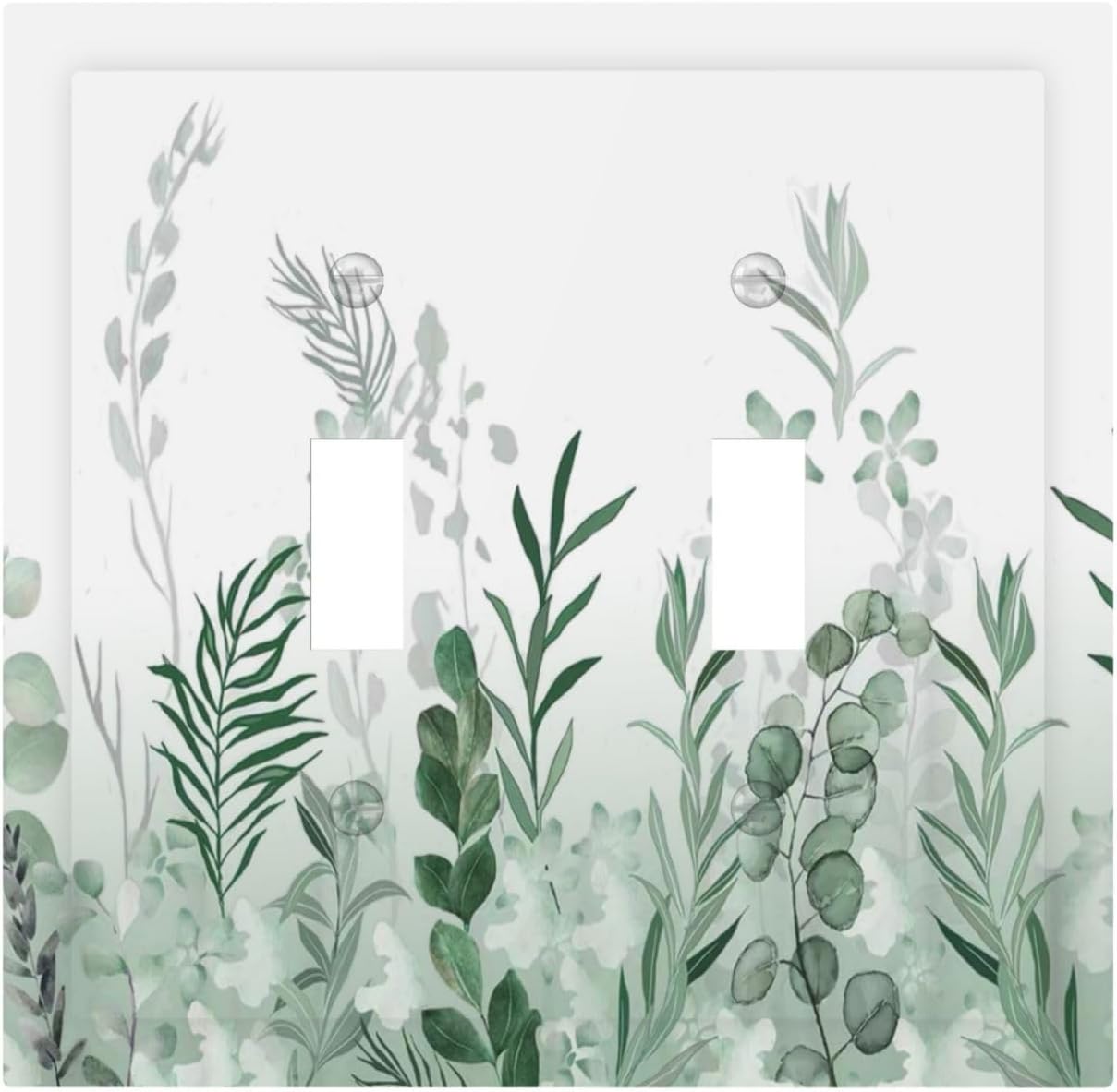 Watercolor Green Leaf Rustic Plant Eucalyptus Flowers Decorative Switch Plates 2 Gang Double Toggle Outlet Light Switch Cover Wall Plate Electrical Faceplate for Bed Room Living Room Decor