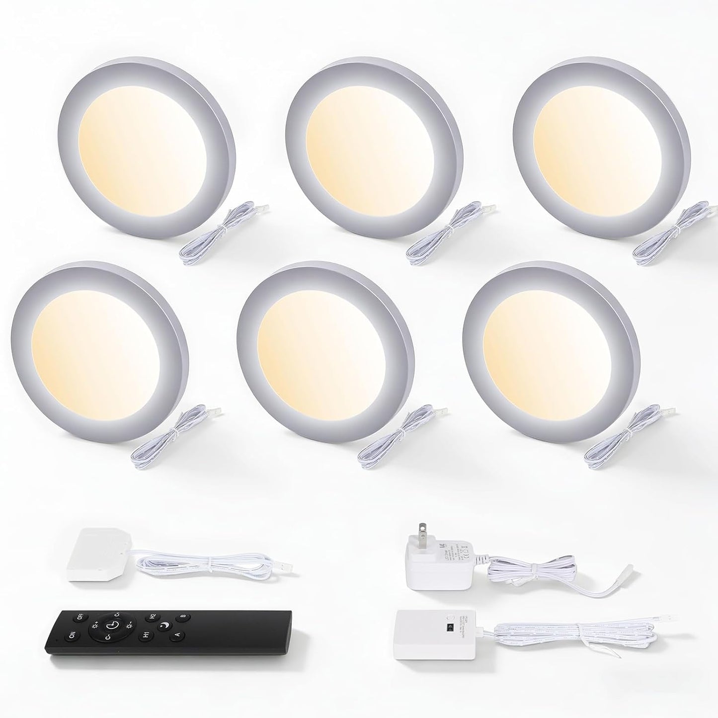 V4light Smart Plug-in Light Pucks, Under Counter Lighting for Kitchen & Display Shelves, Works with Alexa & Google Assistant, App, Voice,Remote & Hand Control, Dimmable & Adjustable Warm to Cool Light