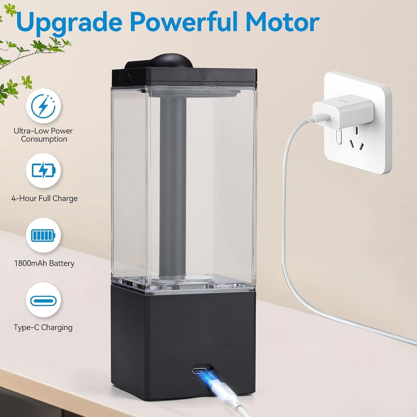 Automatic Soap Dispenser Touchless, Soap Dispenser Bathroom, Large Transparent Reservoir&Wall Mount, Type-C Rechargeable&3-Level Adjustable, Water-Resistant, Kitchen, Hotel, and School, Black