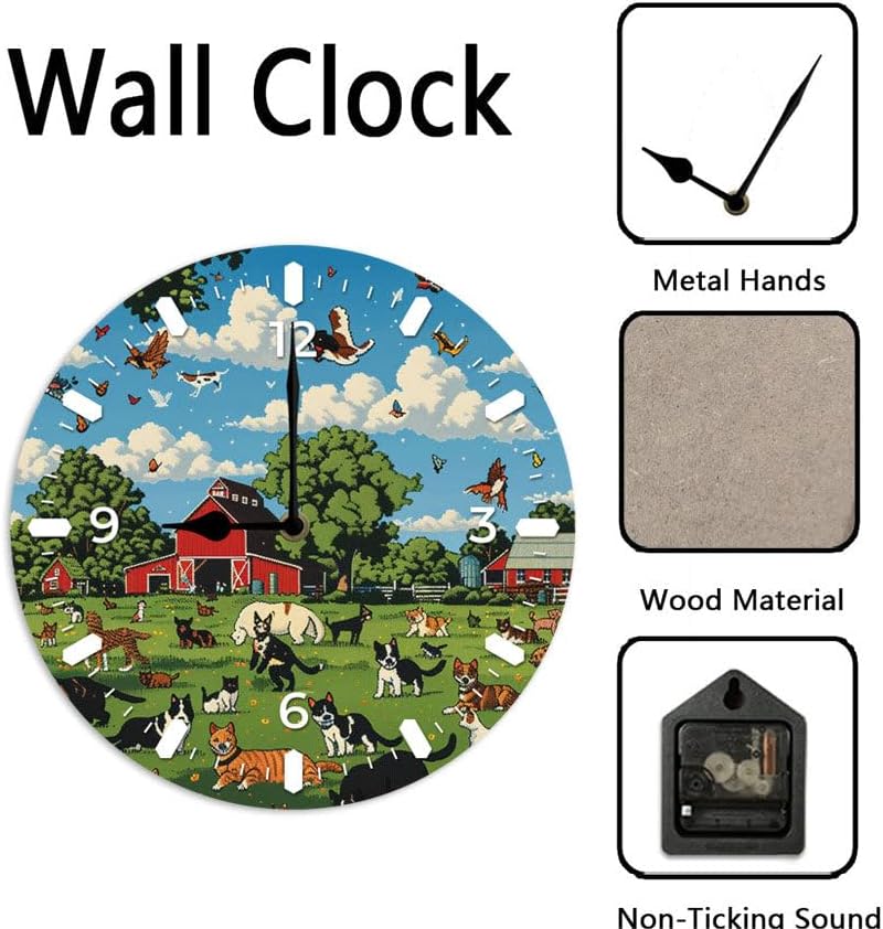 10 in Dog Pooping -5 Wood Wall Clock – Digital Time Display, Smart Home Compatible for Bedside or Workspace
