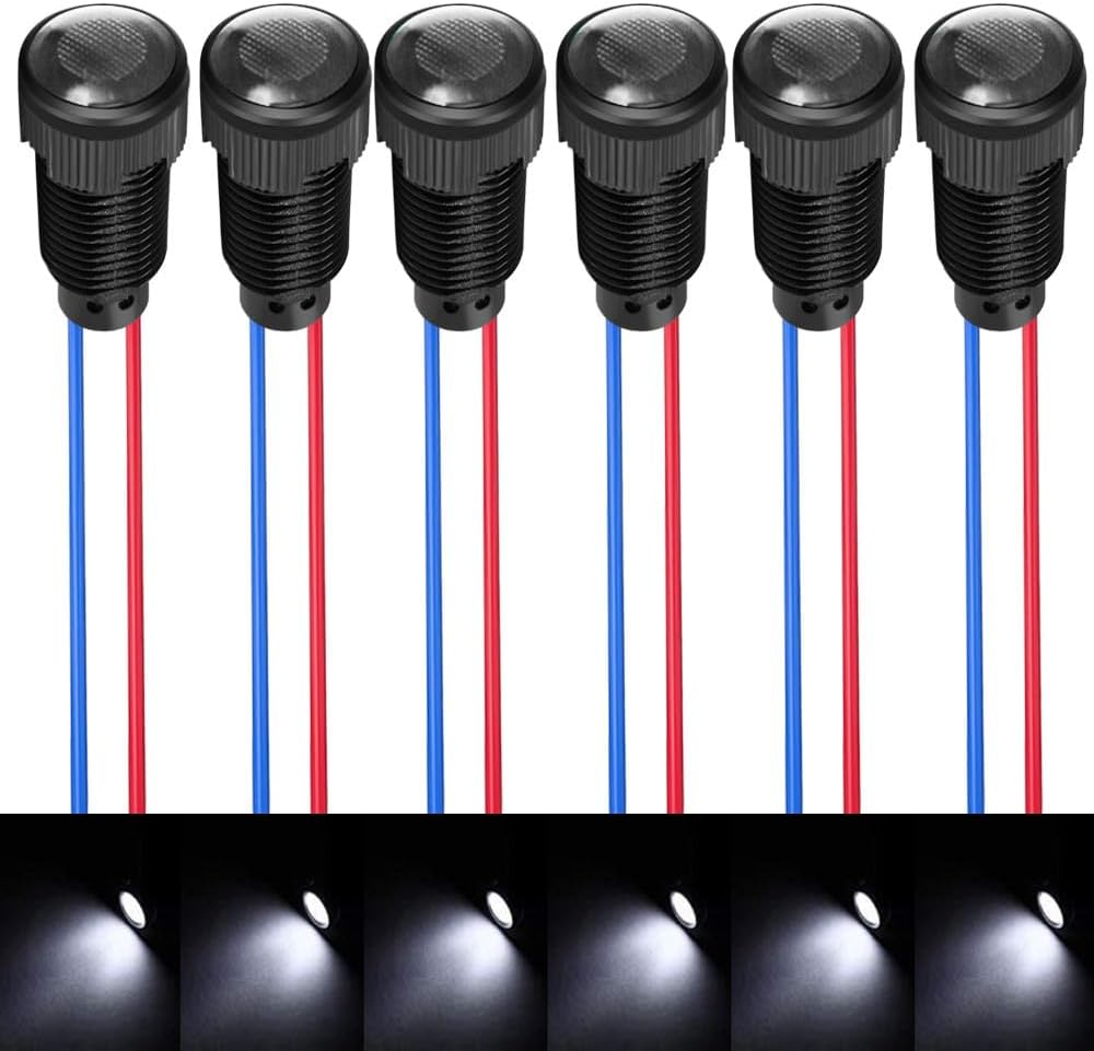 6pcs White LED Indicator Pilot Light 110VAC Mounting Hole Size 10mm(Flame Retardant Plastic Shell)