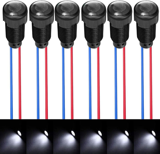 6pcs White LED Indicator Pilot Light 110VAC Mounting Hole Size 10mm(Flame Retardant Plastic Shell)