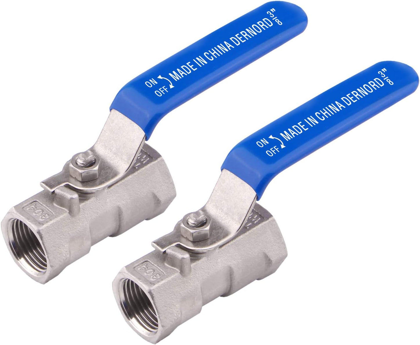 DERNORD Stainless Steel Ball Valve 1PC Type 3/8 Inch NPT Standard Port for Water, Oil, and Gas (Pack of 2)