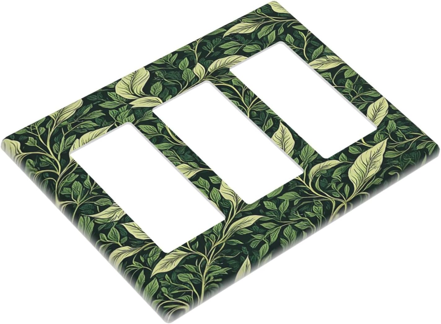 Vintage Green Plant Leaves Triple Rocker Light Switch Covers 3 Gang Outlet Cover Wall Plates Decorative Switch Plates Electrical GFCI Faceplate Switchplate for Home Decor 4.49 X 6.38 IN