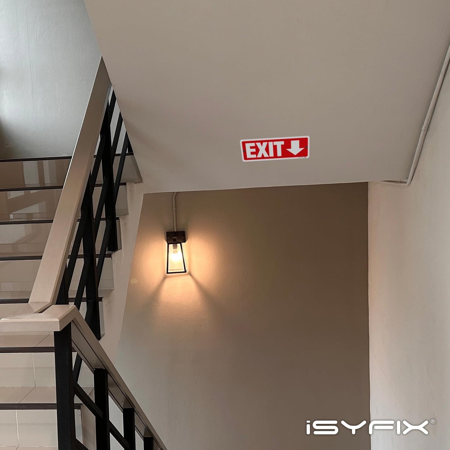 iSYFIX Exit Signs 6 Pack 12x4 Inch with Directional Down Arrows - Rust Free Aluminum, Laminated for UV, Weather, Scratch Resistance - Ideal for Offices, Schools, Theaters, Restaurants