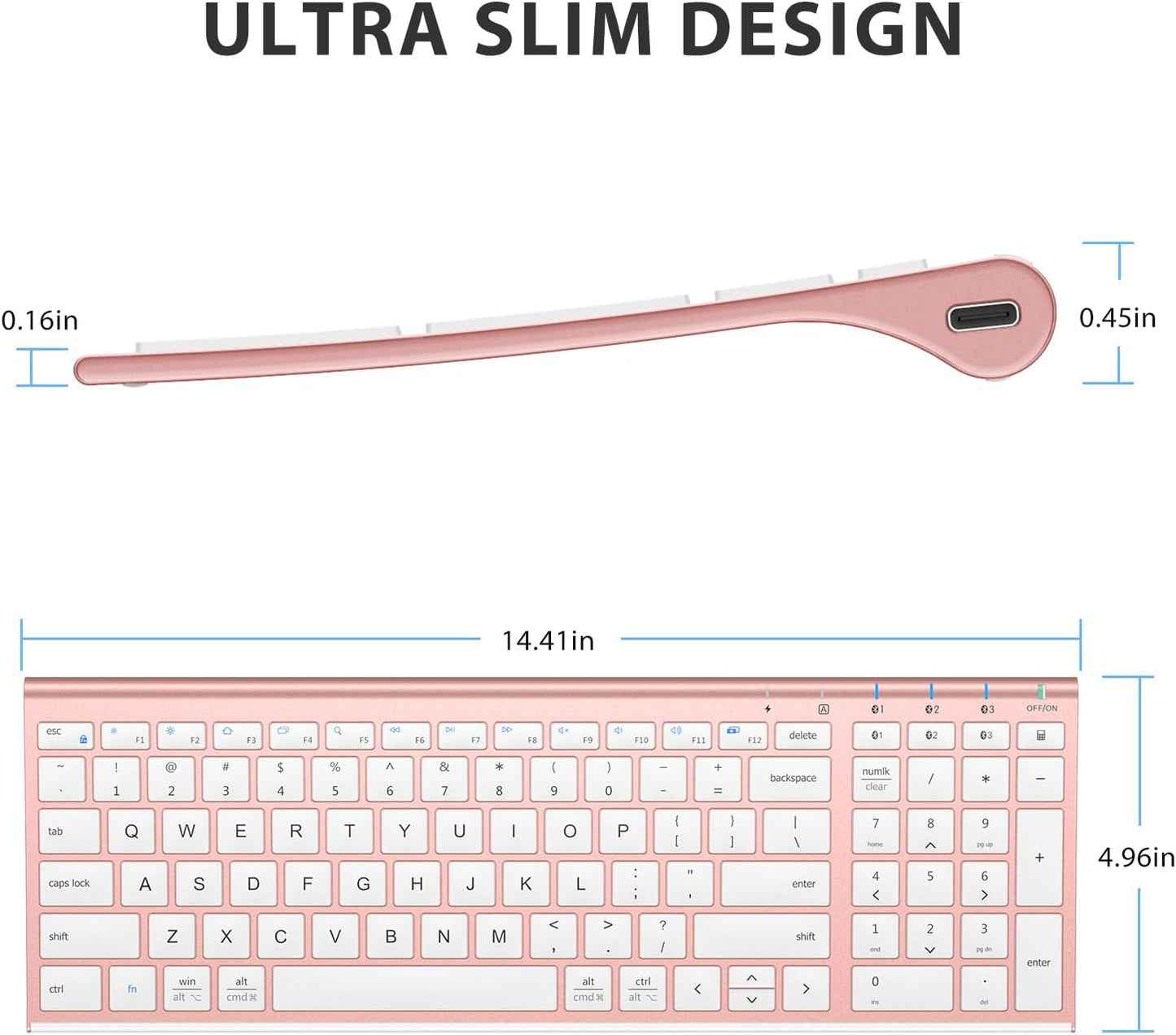 iClever BK10 Bluetooth Keyboard, Wireless Rechargeable Ultra-Slim Keyboard with Long Battery Life, Compatible with iOS, Android, Windows, Mac for iPad, Tablet, Laptop, PC, Phone (Rose Gold)