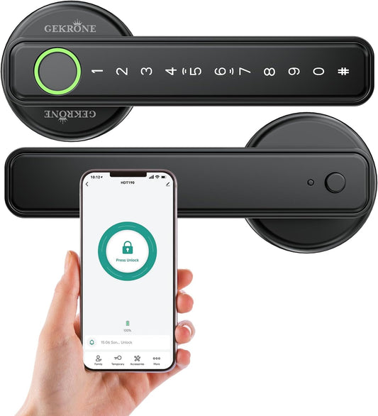 Fingerprint Smart Lever Lock TUYA APP Control Keyless Entry Bluetooth Touchscreen Indoor Handle Biometric Electronic Digital Door Knob with Keypad Suitable for Hotel Office Apartment Bedroom
