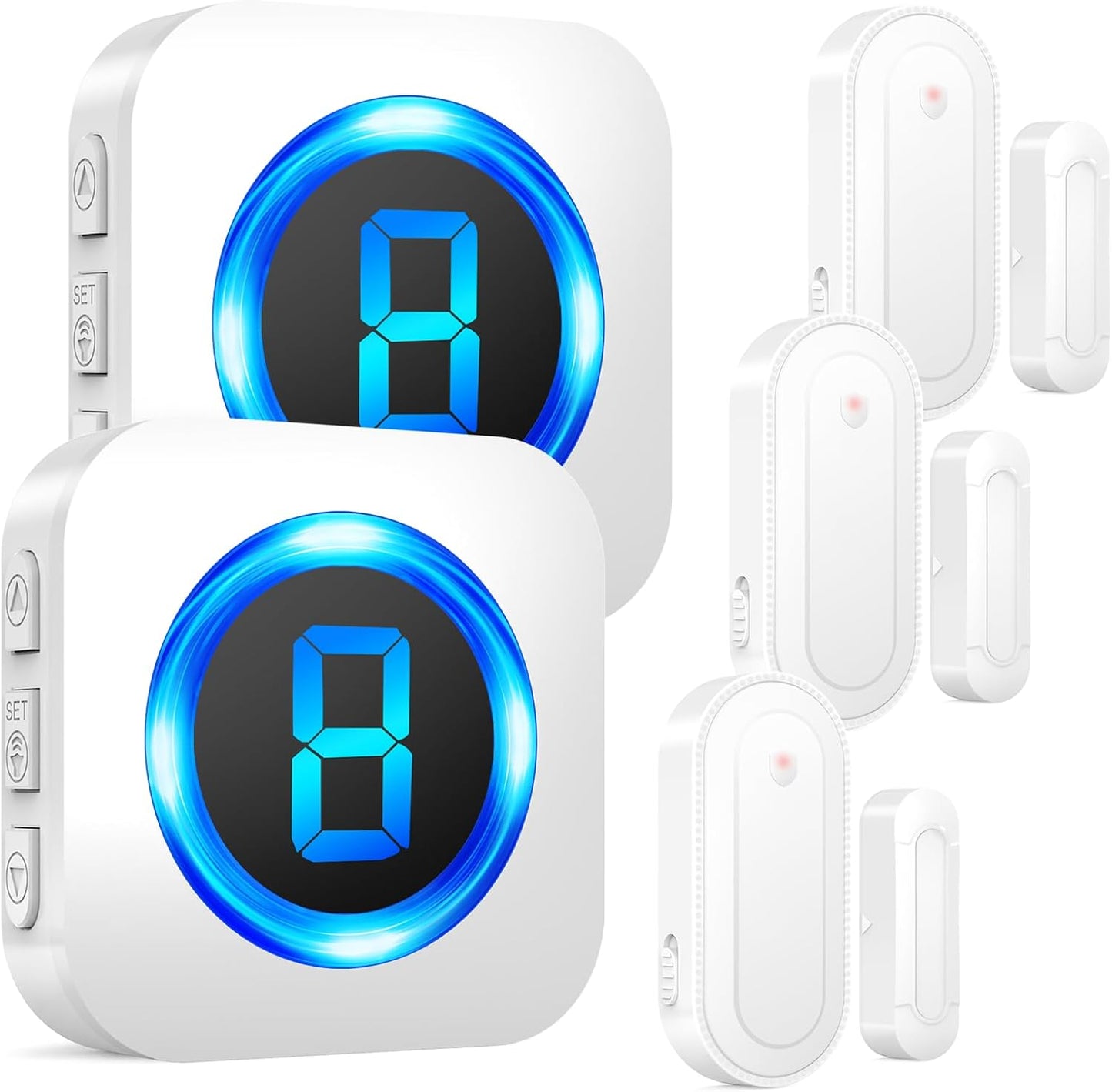SURFOU Wireless Doorbell Chime with 3 Sensors 2 Receivers,Door Chimes When Door Opens,Door Sensor Chime,Alarms for Business/Home,Digital Doorbell Chime,55 Chimes 5 Volumes,1000FT/300M,IP55 Waterproof