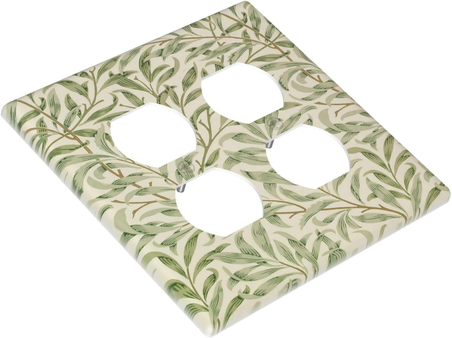 Decorative Outlet Covers Morris Green Willow Leaf Olive Leaves 2 Gang Wall Plate Cover Double Duplex Receptacle Two Switch Light Switch Cover Plate Jumbo Dual Faceplate for Home Decor