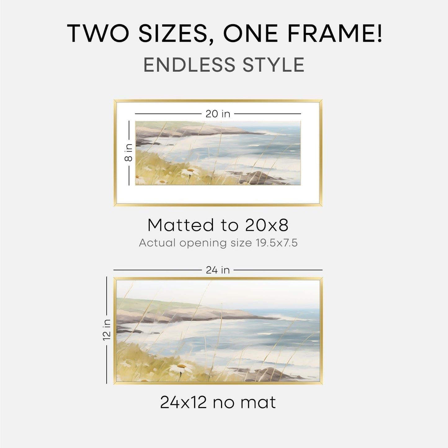 Homeforia 12x24 Picture Frame Gold, High End Metal 12x24 Poster Frames with Mat 8x20 inch Photo, 12 x 24 Gold Frames Matted to 8 by 20 Print, 24x12 Panoramic Frames, Tempered Glass, Wall Kit, Set of 1