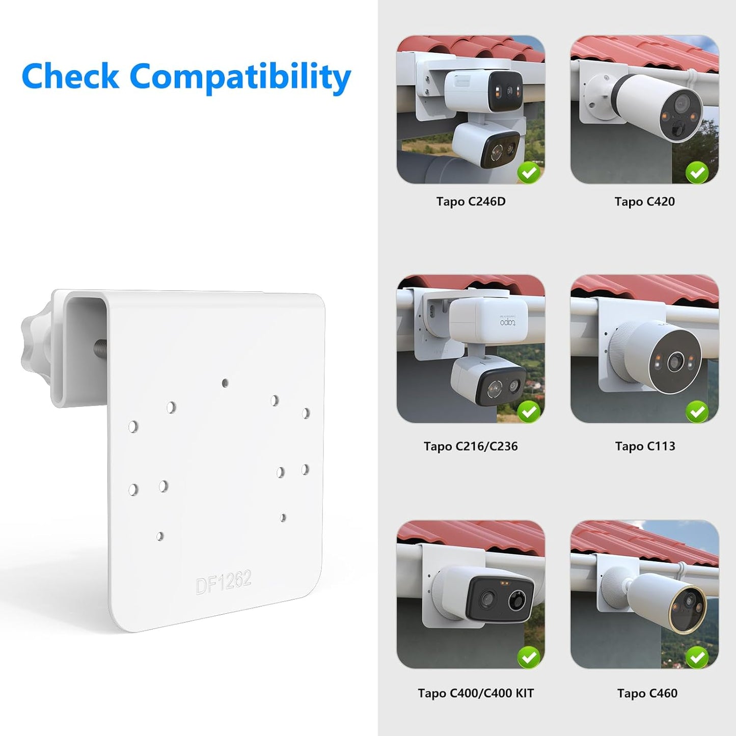 HOLACA Gutter Mount Compatible with Tapo 2K 3MP Indoor/Outdoor Dual Lens Pan/Tilt Security Camera, TP-Link Tapo C246D/C236/C216/C217/C113/C420/C400/C400 Kit/C460 Security Camera