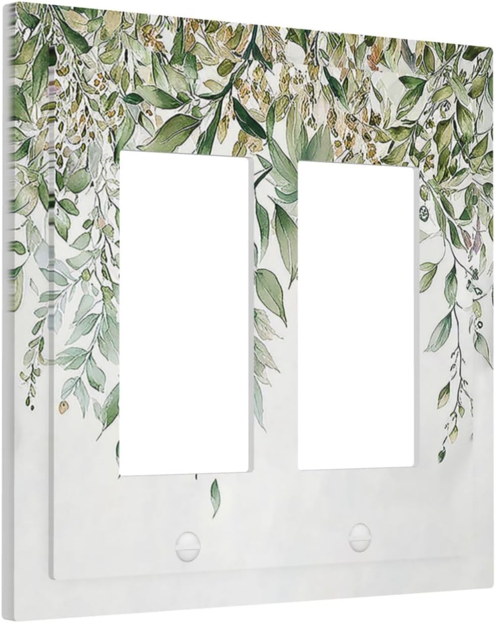 Decorative Outlet Covers Sage Green Eucalyptus Watercolor Plant Leaves 2 Gang Double GFCI Rocker Electrical Wall Panels Light Switch Cover Plate for Bedroom Bathroom Decor