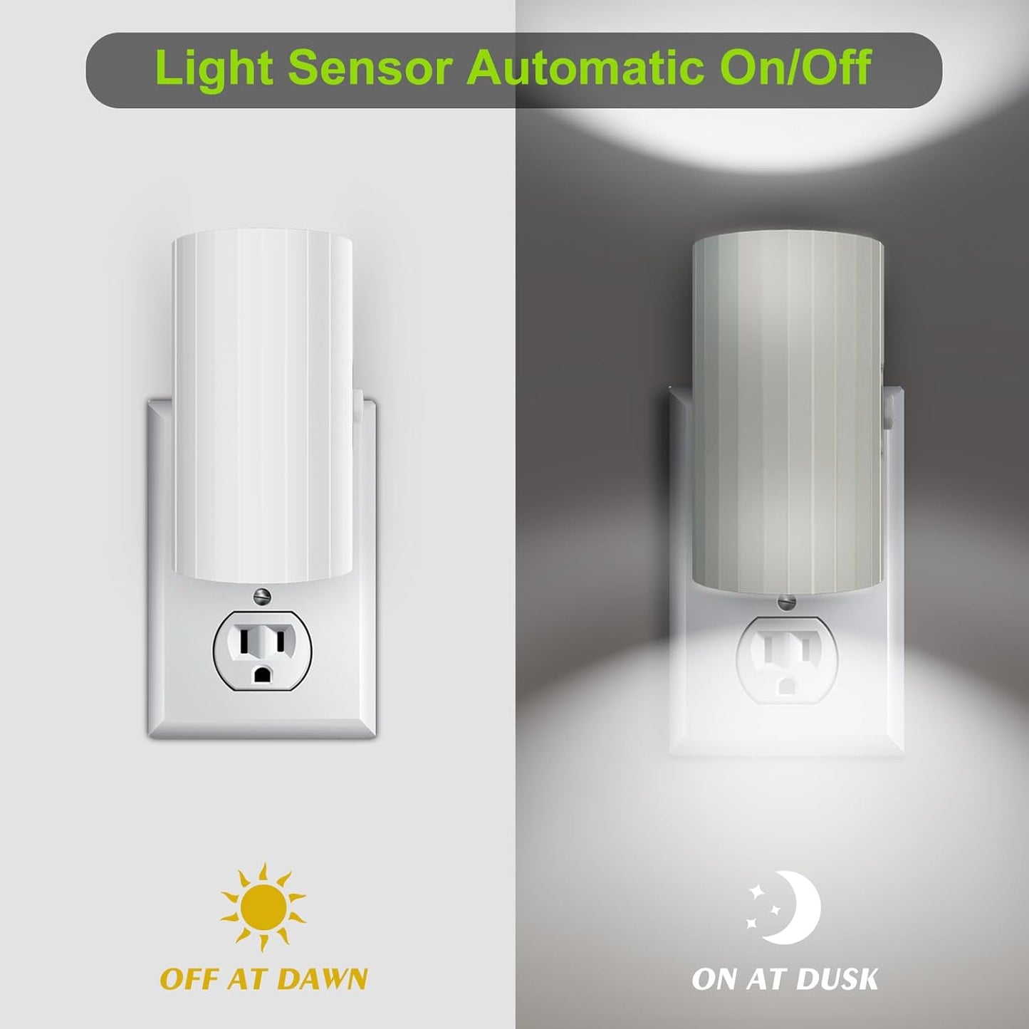 Modern Led Night Lights - Sensor Dusk To Dawn, 5000K Daylight White, Dimmable 0-100 LM, 2 Pack for Bathroom, Bedroom, Kitchen, Toilet, Hallway