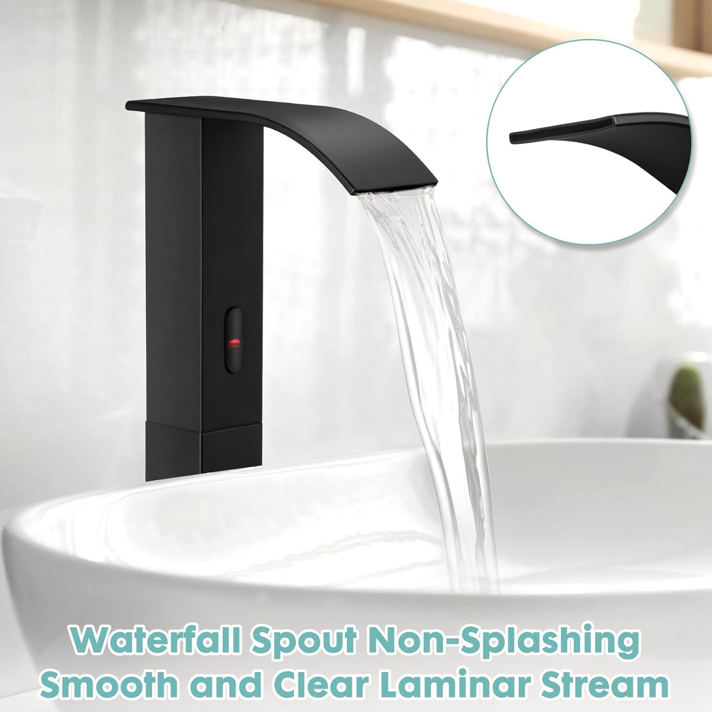 Touchless Bathroom Sink Faucets for 1 Hole, Hands-Free Automatic Motion Sensor Faucets with Tall Body,Black Waterfall Sink Faucets for Bathroom (Tall Body, Black)