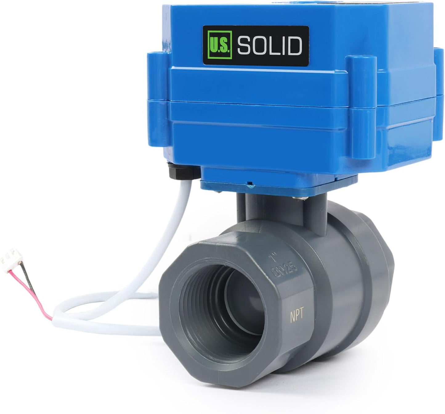 U.S. Solid 1"UPVC Motorized Ball Valve - Plastic Electrical Ball Valve with Full Port, 2 Wire Auto Return, 110V AC, Normally Closed