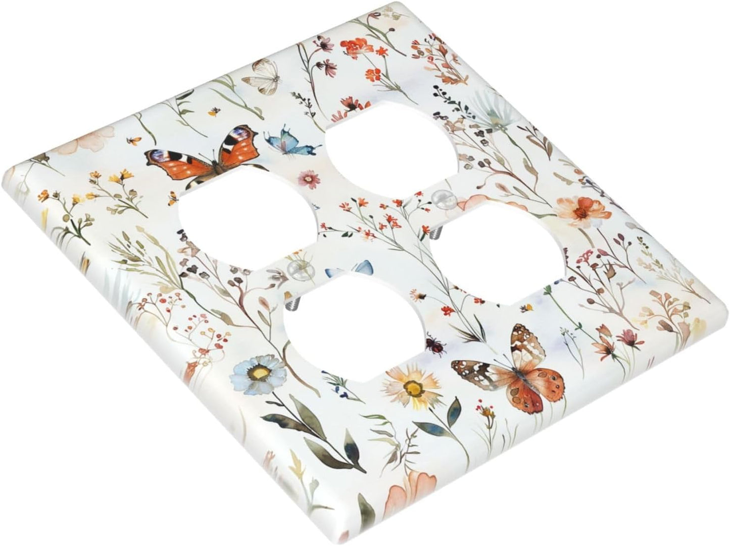 Outlet Covers Butterfly Floral Boho Multicolor Flower Leave 2 Gang Double Duplex Decorative Light Switch Covers Electrical Wallplates Socket Faceplate for Bed Room living Room Decor