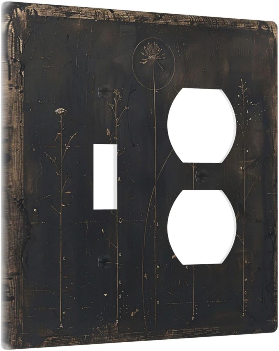 Outlet Covers Black And White Dandelion Art Vintage Wood Grain 1 Toggle 1 Duplex Switch Plate Covers Electrical Light Switch Cover Plate Decorative Wall Plate Socket Cover for Farmhouse Cabin Decor
