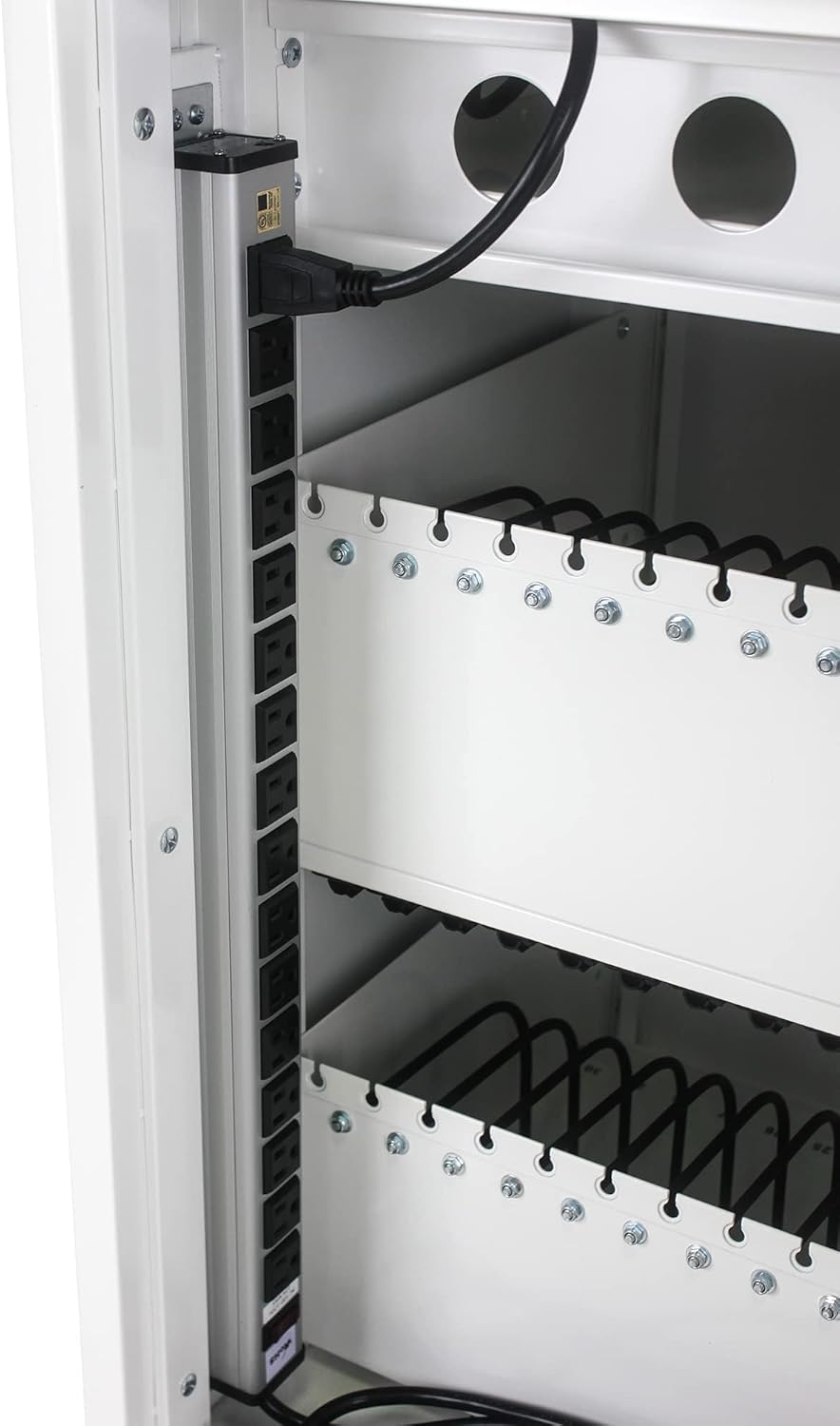 35 Device Charging Cart for Laptops and Tablets Up to 16.3-inch, Mobile Charging Station with AC Outlets, Secure Storage and Cable Management, Mobile Charging Cabinet for Ipads, Chromebooks, White