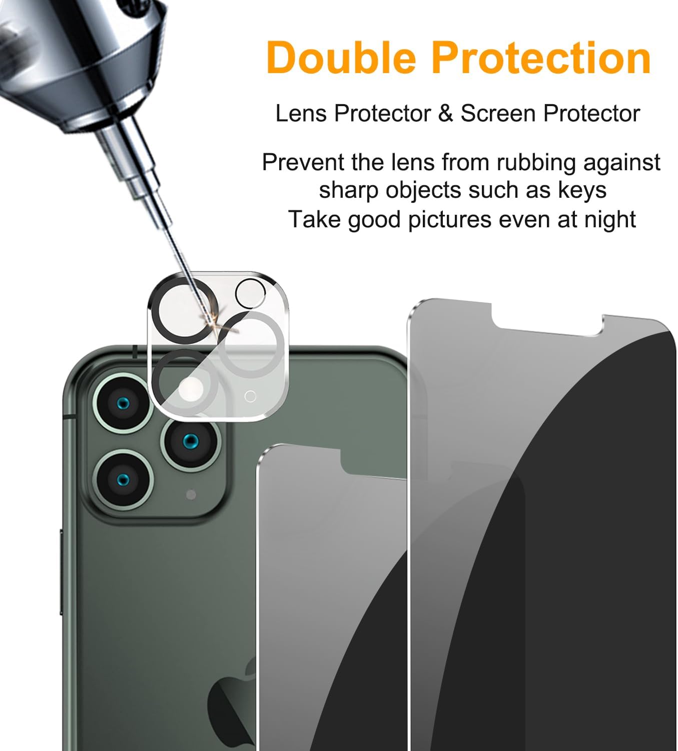 PEHAEL 3+3Pack for iPhone 11 Pro Privacy Screen Protector with Camera Lens Protector Full Coverage Anti-Spy Tempered Glass Film 9H Hardness Easy Installation Bubble Free [5.8 inch]