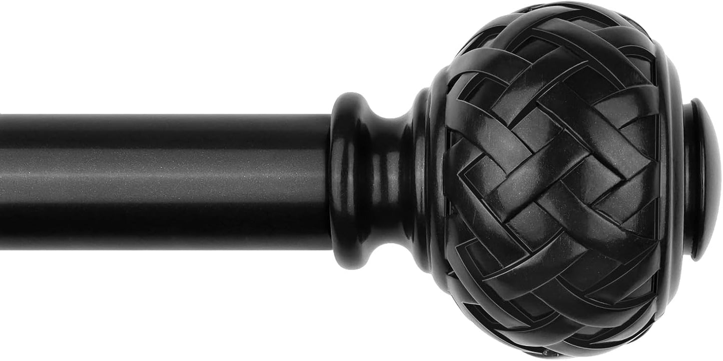 TONIAL Black Curtain Rod 32 to 144 Inches, 7/8 Adjustable Curtain Rods for Windows 20 to 144 Inches, Splicing Drapery Rods Heavy duty with Netted Texture Finials