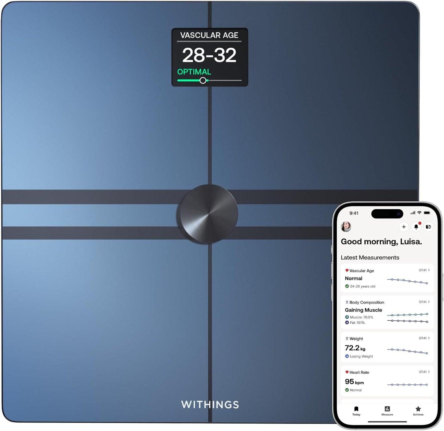 WITHINGS Body Comp - Scale for Body Weight and Complete Body Analysis, Wi-Fi & Bluetooth, Baby Digital Scale, Accurate Visceral Fat, Heart Health, Scales Compatible with Apple