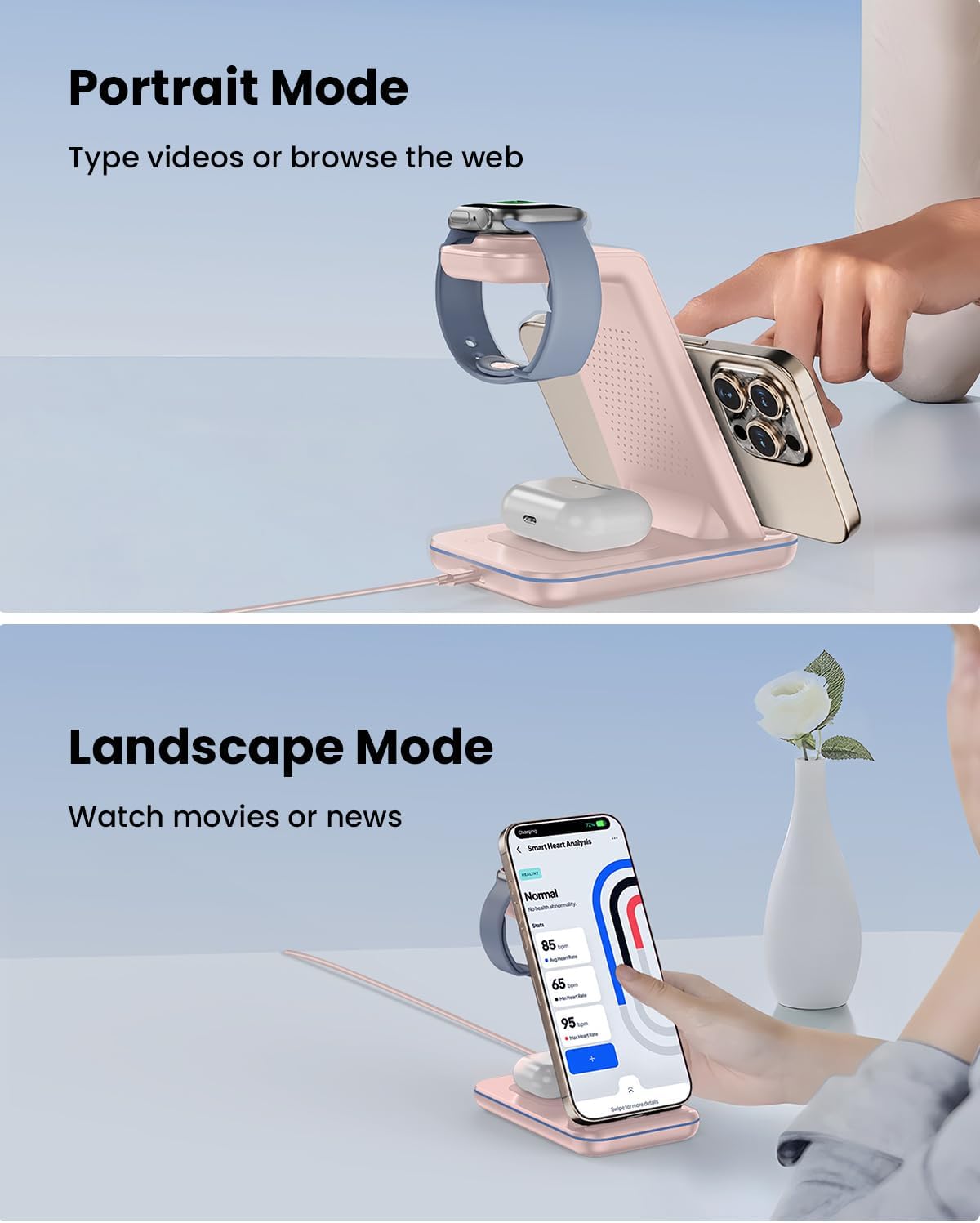 3 in 1 Wireless Charging, Wireless Charger Stand for Multiple Apple Devices, Wireless Charger for iPhone 17 16 15 14 13 12 11 Pro Max XS XR 8, Apple Watch 11 9 8 7 6 SE 5 4 3 2, AirPods 3/2/Pro