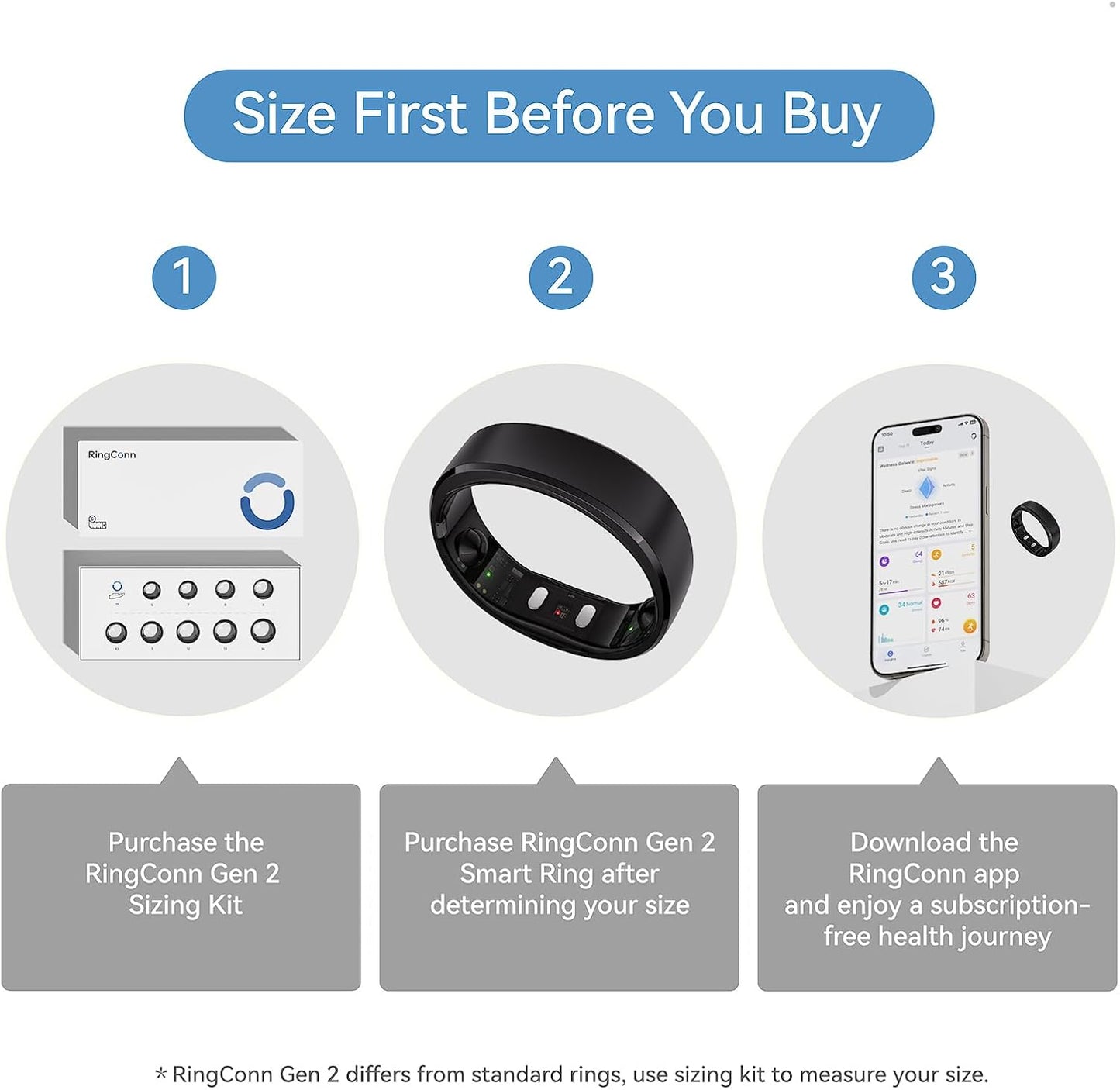 RingConn Gen 2, World’s First Smart Ring with Sleep Apnea Monitoring, No APP Subscription, 12-Day Battery Life, Stress/Heart Rate/Women's Health Tracker, Android & iOS Compatible (Black, Size 11)