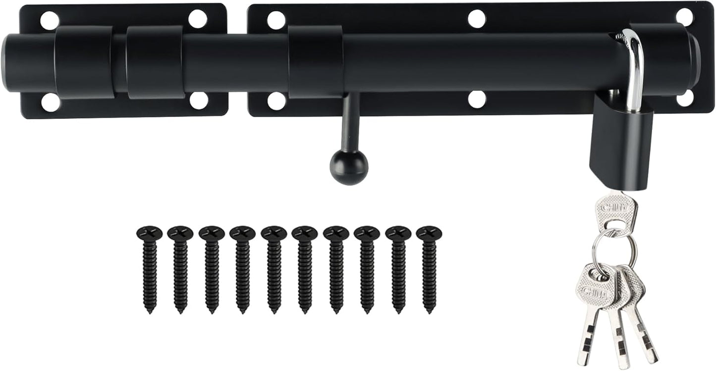 Alise 10 inch Barrel Bolt Latch, Slide Bolt Latch, Heavy Duty Solid SUS304 Stainless Steel Slide Lock for Wooden Fence,Barn Door,Interior or Outdoor Door Matte Black MST8100-B